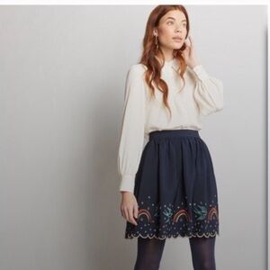 Modcloth Treasured Reveries Skirt Rainbow Swallow Pinup Retro Scallop